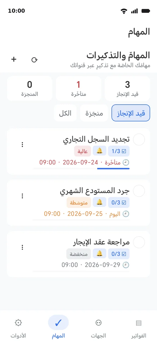 المهامّ: أولويّةٌ، وجرسُ تذكير، وقائمةُ تحقّقٍ تُنجَز بنداً بنداً