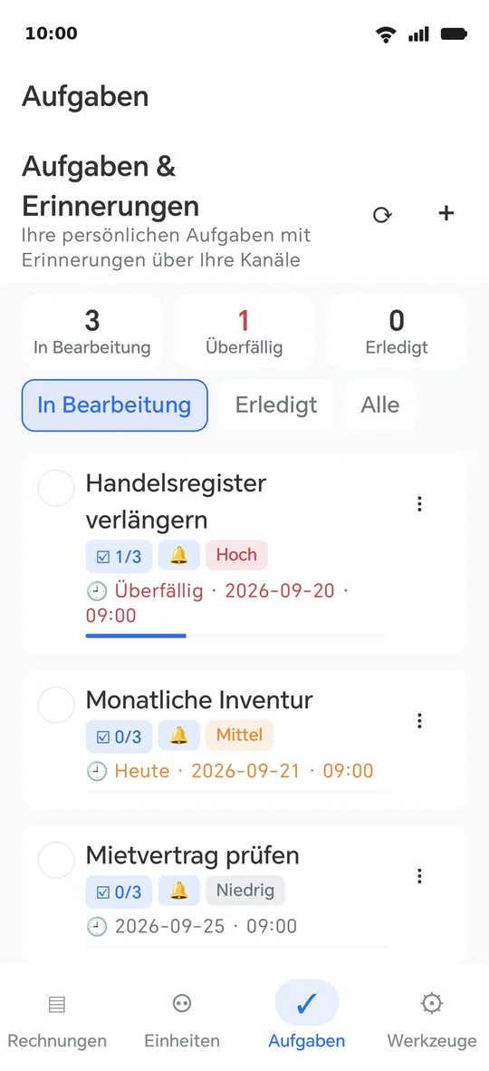 Aufgaben: Priorität, Erinnerungsglocke und eine Checkliste, Punkt für Punkt erledigt