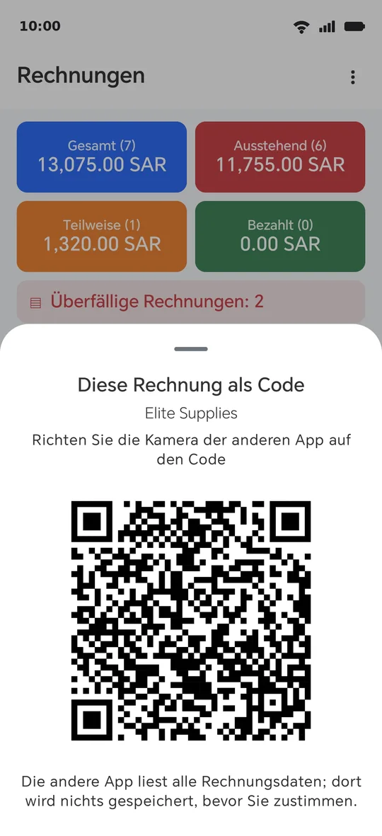 Der Rechnungscode: auf Ihrem Bildschirm gezeichnet, vom Bildschirm des anderen Telefons gelesen