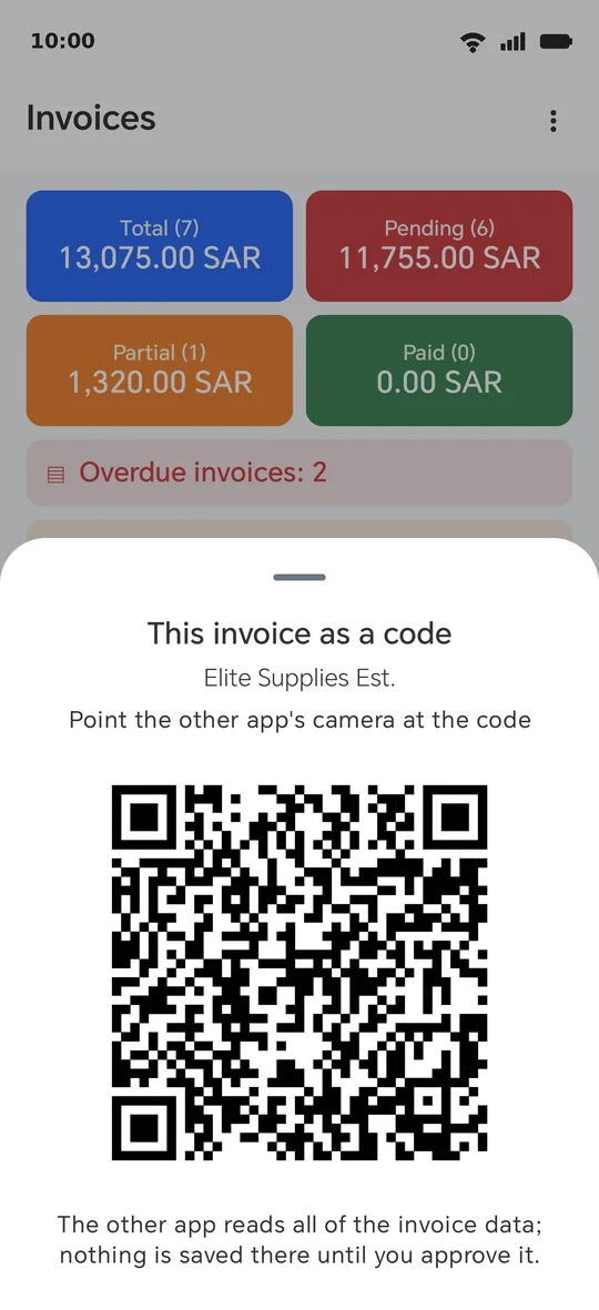 The invoice code: drawn on your screen and read from the other phone's screen