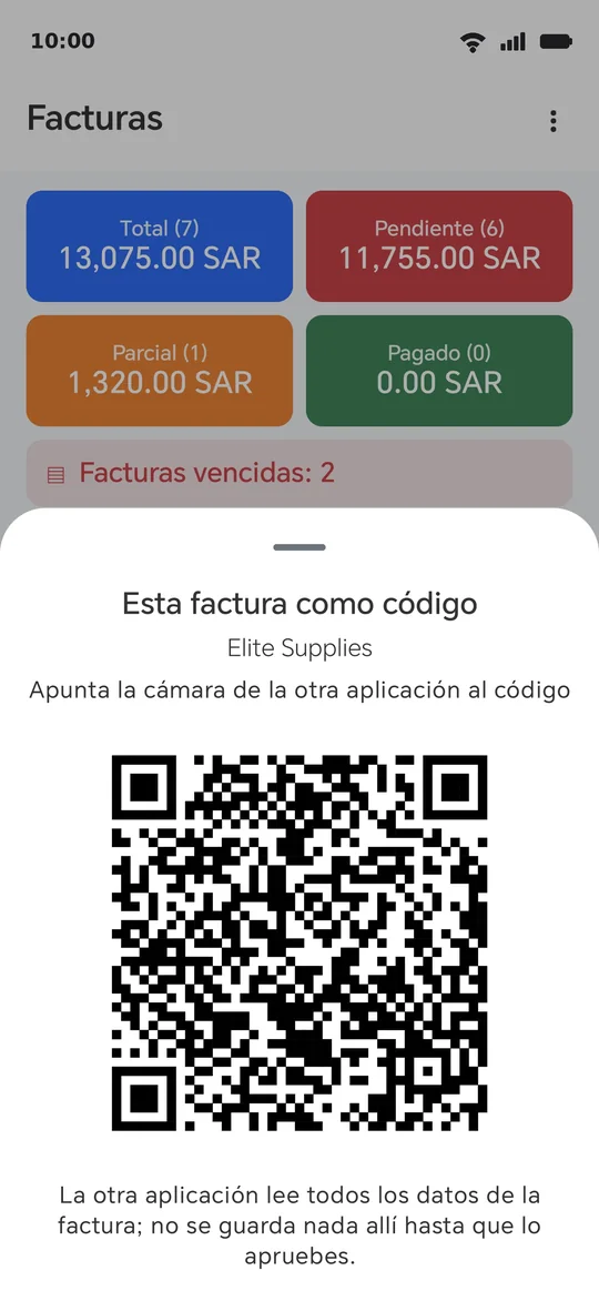 El código de factura: dibujado en tu pantalla y leído desde la pantalla del otro teléfono