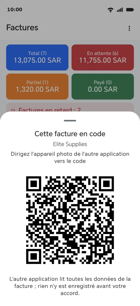 Le code de facture : dessiné sur votre écran et lu depuis l'écran de l'autre téléphone