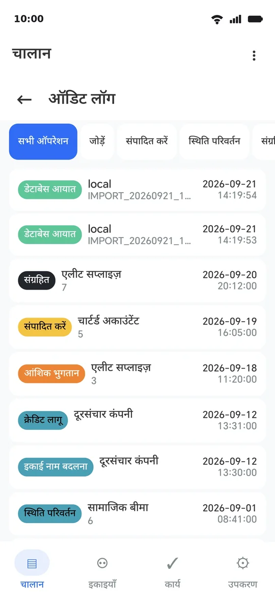 लॉग: हर क्रिया अपने प्रकार, इकाई और समय के साथ