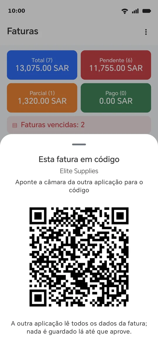 O código da fatura: desenhado no seu ecrã e lido do ecrã do outro telemóvel