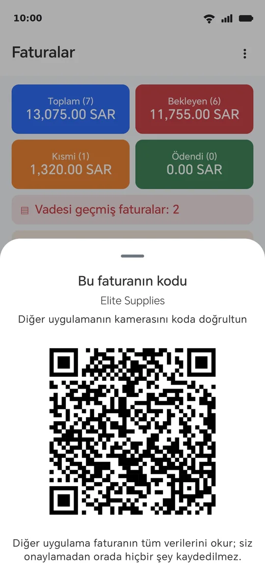 Fatura kodu: sizin ekranınızda çizilir, diğer telefonun ekranından okunur